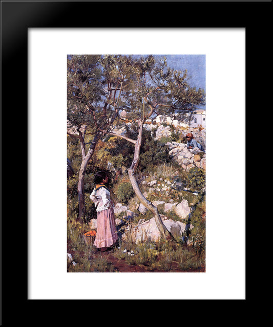 Two Little Italian Girls By A Village 20x24 Black Modern Wood Framed Art Print Poster by Waterhouse, John William