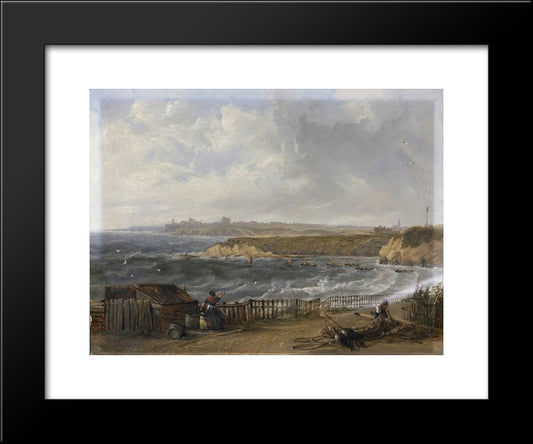 Cullercoats Looking Towards Tynemouth - Flood Tide 20x24 Black Modern Wood Framed Art Print Poster by Carmichael, John Wilson