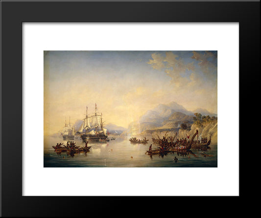 Erebus' And The 'Terror' In New Zealand, August 1841 20x24 Black Modern Wood Framed Art Print Poster by Carmichael, John Wilson