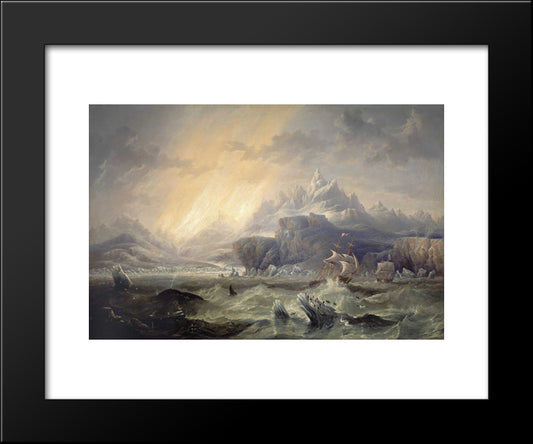 Hms Erebus And Terror In The Antarctic 20x24 Black Modern Wood Framed Art Print Poster by Carmichael, John Wilson