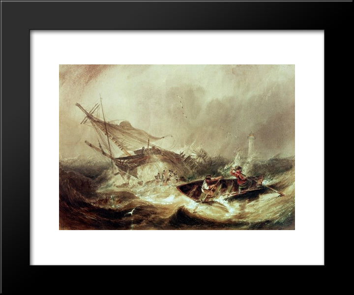 Rowing To Rescue Shipwrecked Sailors Off The Northumberland Coast 20x24 Black Modern Wood Framed Art Print Poster by Carmichael, John Wilson