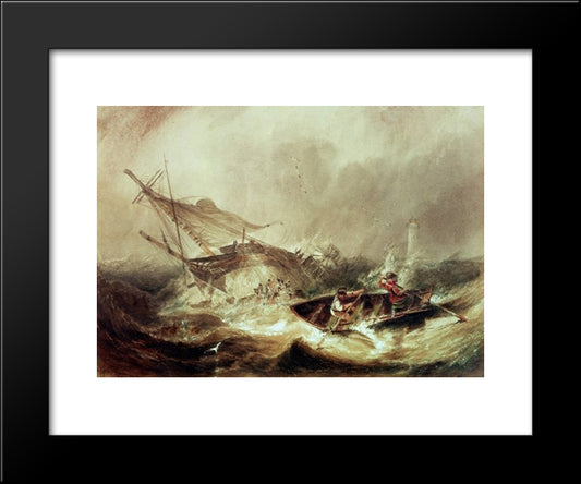 Rowing To Rescue Shipwrecked Sailors Off The Northumberland Coast 20x24 Black Modern Wood Framed Art Print Poster by Carmichael, John Wilson