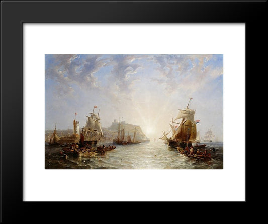 Shipping Off Scarborough 20x24 Black Modern Wood Framed Art Print Poster by Carmichael, John Wilson