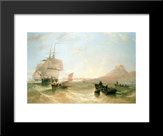 Squadron Of Frigates And Fishing Vessels In A Choppy Sea Off Holy Island 20x24 Black Modern Wood Framed Art Print Poster by Carmichael, John Wilson