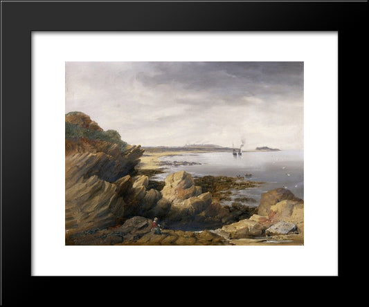 St. Mary'S Island From Whitley Rocks 20x24 Black Modern Wood Framed Art Print Poster by Carmichael, John Wilson