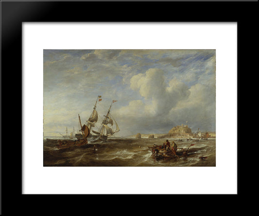 The 78-Ton Brigantine 'The Advocate' Off St. Helier, Jersey 20x24 Black Modern Wood Framed Art Print Poster by Carmichael, John Wilson