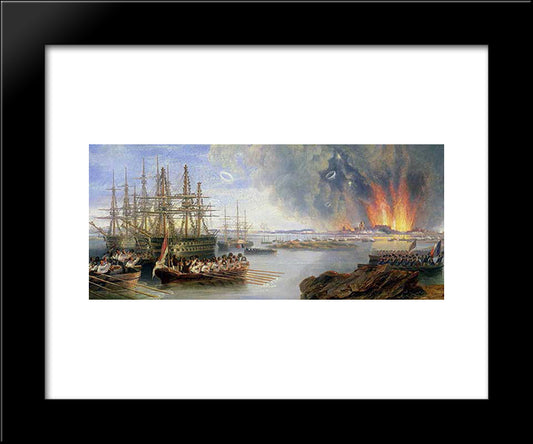 The Bombardment Of Sebastopol 20x24 Black Modern Wood Framed Art Print Poster by Carmichael, John Wilson