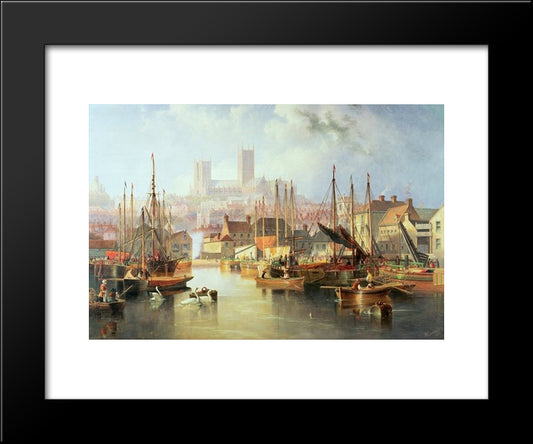 The Brayford Pool And Lincoln Cathedral 20x24 Black Modern Wood Framed Art Print Poster by Carmichael, John Wilson