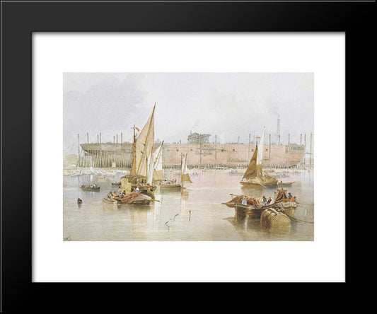 The Building Of The Ss 'Great Eastern' 20x24 Black Modern Wood Framed Art Print Poster by Carmichael, John Wilson