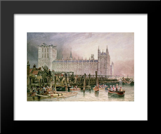 The Houses Of Parliament In Course Of Erection 20x24 Black Modern Wood Framed Art Print Poster by Carmichael, John Wilson