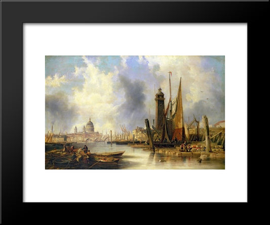 View Of London With St. Paul'S 20x24 Black Modern Wood Framed Art Print Poster by Carmichael, John Wilson