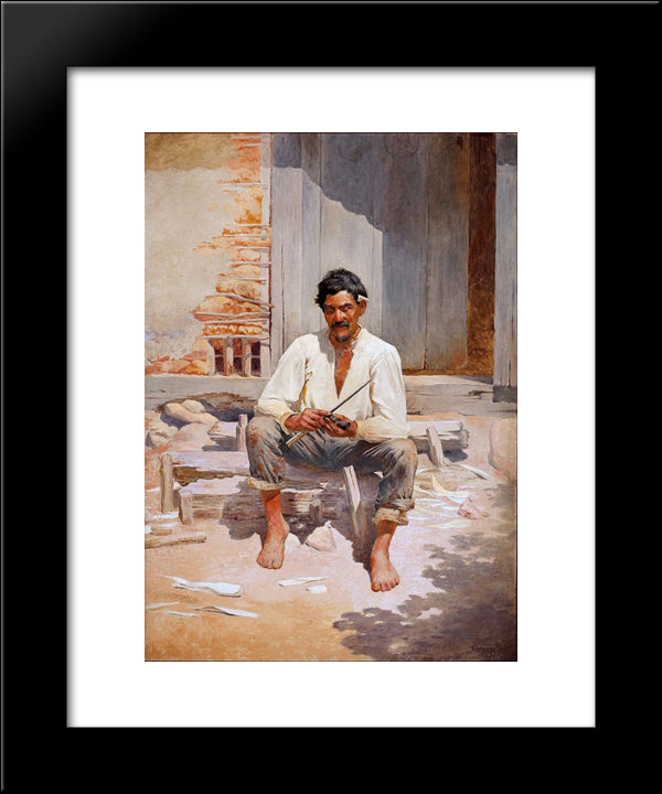Caipira Chopping Tobacco (Sketch) 20x24 Black Modern Wood Framed Art Print Poster by Almeida Junior, Jose Ferraz de