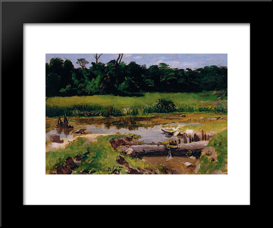 Fluvial Landscape 20x24 Black Modern Wood Framed Art Print Poster by Almeida Junior, Jose Ferraz de