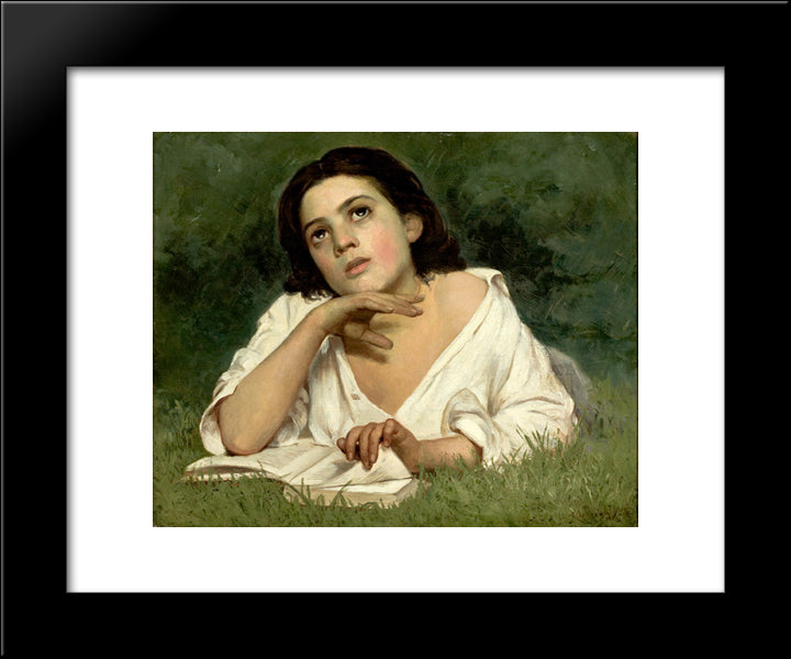 Girl With A Book 20x24 Black Modern Wood Framed Art Print Poster by Almeida Junior, Jose Ferraz de