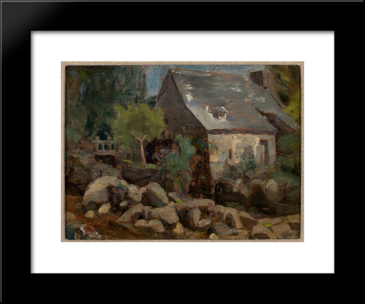 Rustic Landscape With Bridge And Houses 20x24 Black Modern Wood Framed Art Print Poster by Almeida Junior, Jose Ferraz de