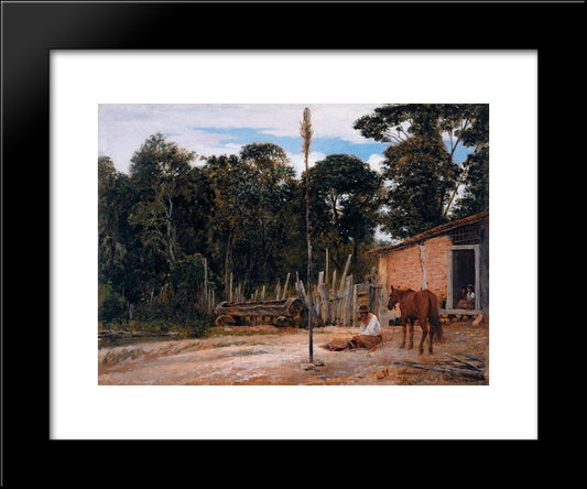 Tightening The Saddle 20x24 Black Modern Wood Framed Art Print Poster by Almeida Junior, Jose Ferraz de