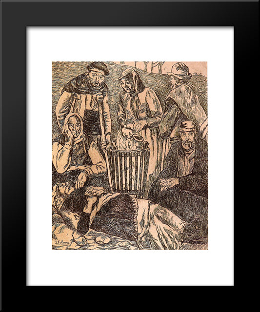 Beggars Warming 20x24 Black Modern Wood Framed Art Print Poster by Solana, Jose Gutierrez