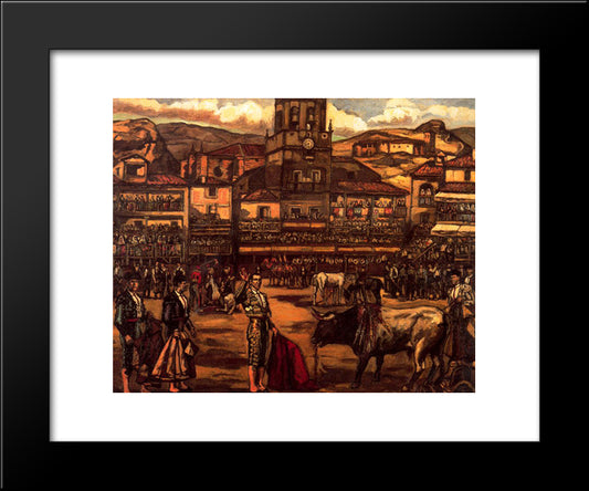 Bull Fighting In Ronda 20x24 Black Modern Wood Framed Art Print Poster by Solana, Jose Gutierrez