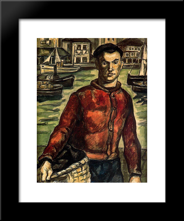 Sailor With Basket 20x24 Black Modern Wood Framed Art Print Poster by Solana, Jose Gutierrez