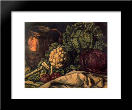 Still Life With Red Cabbage, Copper, Cauliflower And Cabbage 20x24 Black Modern Wood Framed Art Print Poster by Solana, Jose Gutierrez