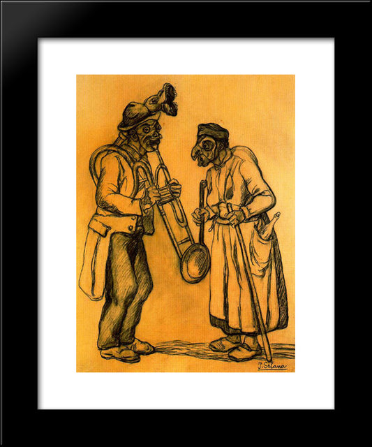 Two Masks 20x24 Black Modern Wood Framed Art Print Poster by Solana, Jose Gutierrez