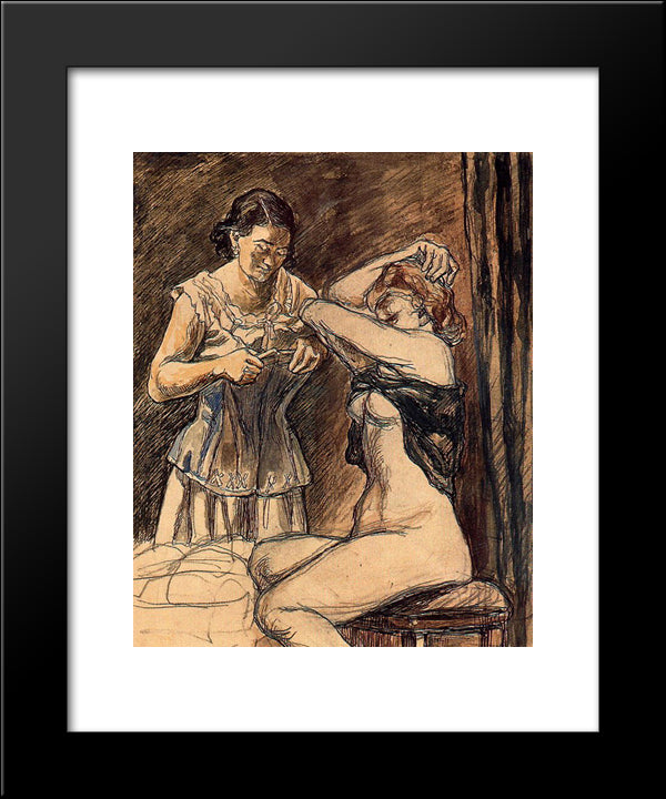 Two Women 20x24 Black Modern Wood Framed Art Print Poster by Solana, Jose Gutierrez