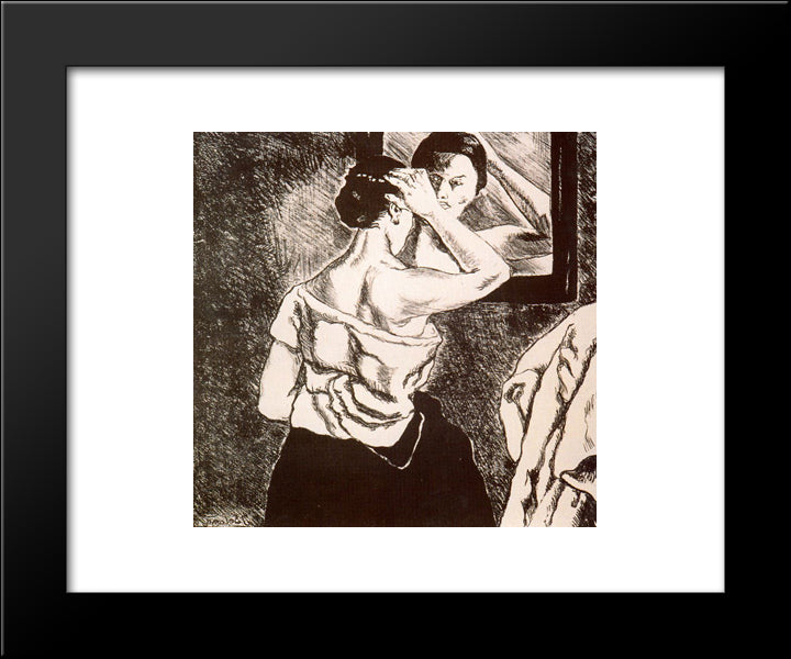 Woman In The Mirror 20x24 Black Modern Wood Framed Art Print Poster by Solana, Jose Gutierrez