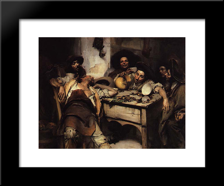 Os Bebados Ou Festejando O S. Martinho 20x24 Black Modern Wood Framed Art Print Poster by Malhoa, Jose