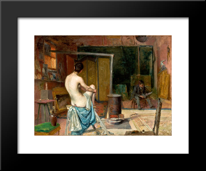 The Artist'S Studio 20x24 Black Modern Wood Framed Art Print Poster by Malhoa, Jose