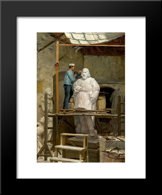 The Atelier Of The Sculptor Simµes De Almeida 20x24 Black Modern Wood Framed Art Print Poster by Malhoa, Jose