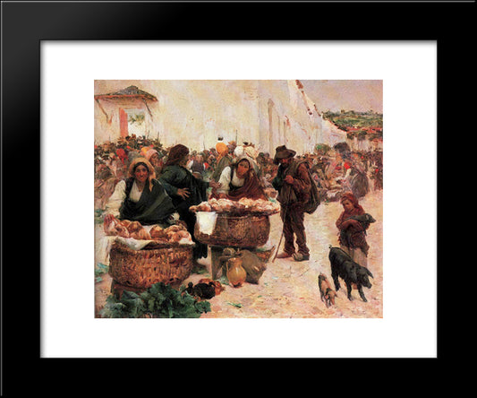 The Bakers, A Market In Figueiro 20x24 Black Modern Wood Framed Art Print Poster by Malhoa, Jose