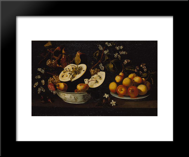 Natureza Morta Com Frutos E Flores 20x24 Black Modern Wood Framed Art Print Poster by Obidos, Josefa de