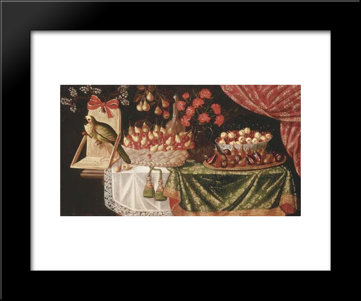 Pears And Marasca Cherries In A Basket 20x24 Black Modern Wood Framed Art Print Poster by Obidos, Josefa de