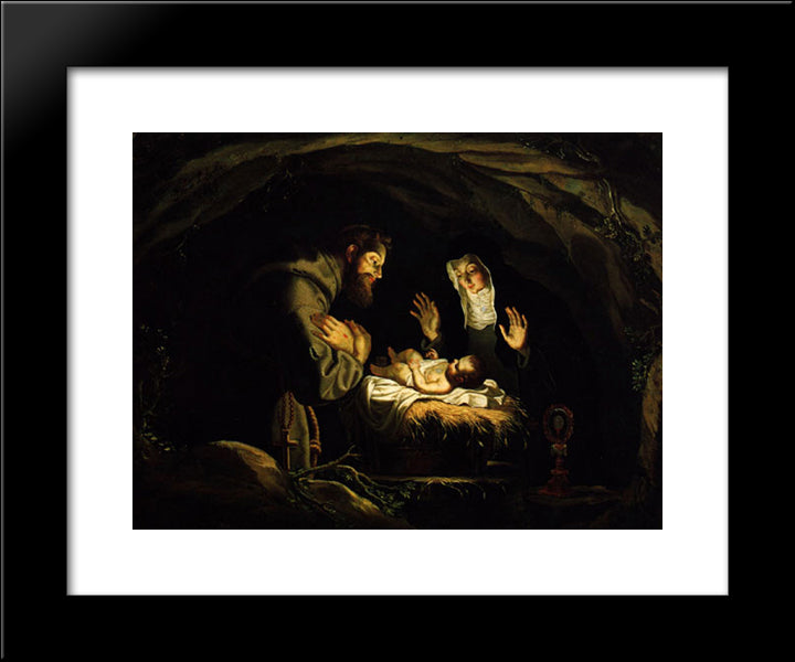 St. Francis And St. Clare Of Assisi In Adoration Of The Infant Christ 20x24 Black Modern Wood Framed Art Print Poster by Obidos, Josefa de