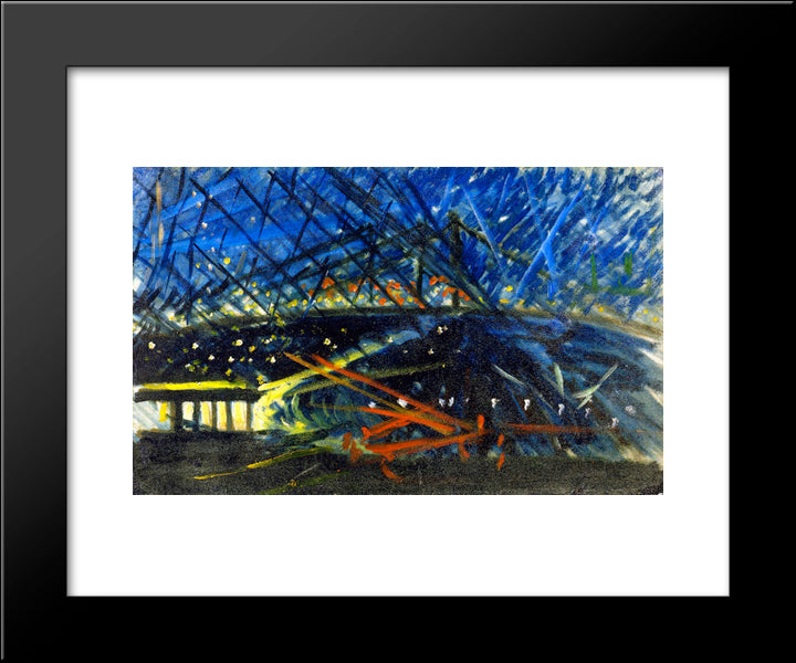 Night View Of Brooklyn Bridge 20x24 Black Modern Wood Framed Art Print Poster by Stella, Joseph