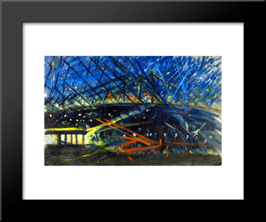 Night View Of Brooklyn Bridge 20x24 Black Modern Wood Framed Art Print Poster by Stella, Joseph