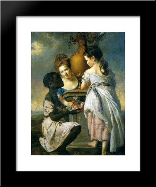 A Conversation Between Girls, Or Two Girls With Their Black Servant 20x24 Black Modern Wood Framed Art Print Poster by Wright, Joseph