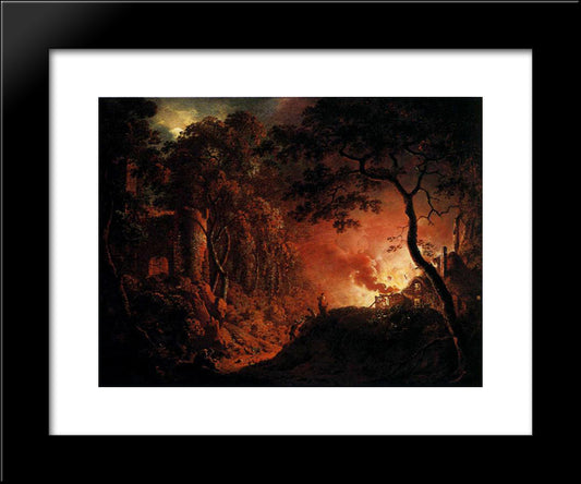 A Cottage On Fire 20x24 Black Modern Wood Framed Art Print Poster by Wright, Joseph