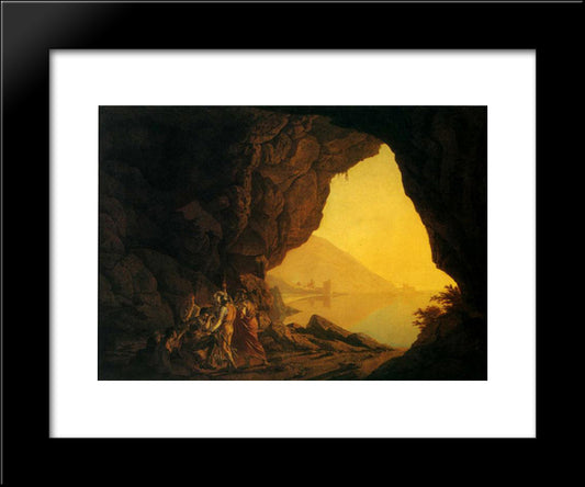 A Grotto In The Kingdom Of Naples, With Banditti 20x24 Black Modern Wood Framed Art Print Poster by Wright, Joseph
