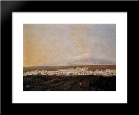 A View Of Mount Etna And A Nearby Town 20x24 Black Modern Wood Framed Art Print Poster by Wright, Joseph