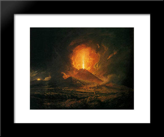 An Eruption Of Vesuvius, Seen From Portici 20x24 Black Modern Wood Framed Art Print Poster by Wright, Joseph