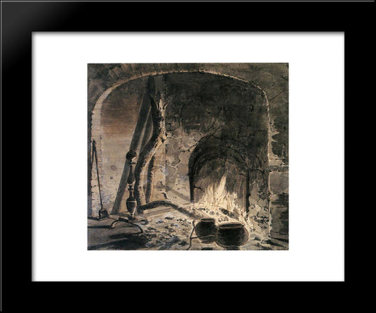 An Open Hearth With A Fire 20x24 Black Modern Wood Framed Art Print Poster by Wright, Joseph