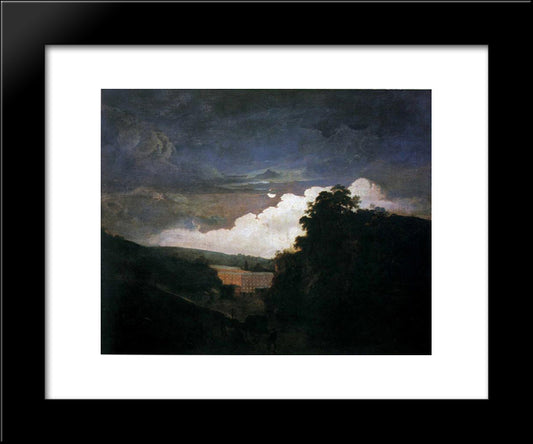 Arkwright'S Cotton Mills By Night 20x24 Black Modern Wood Framed Art Print Poster by Wright, Joseph
