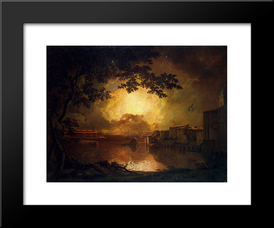 Firework Display At The Castel Sant' Angelo In Rome 20x24 Black Modern Wood Framed Art Print Poster by Wright, Joseph