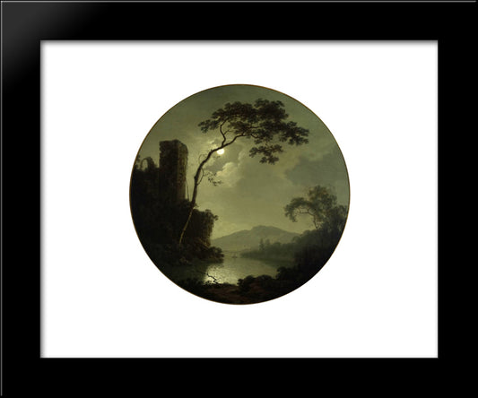 Lake With Castle On A Hill 20x24 Black Modern Wood Framed Art Print Poster by Wright, Joseph