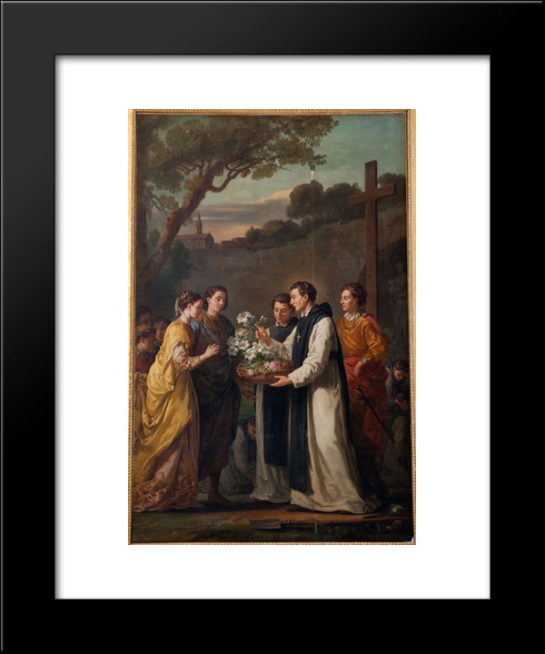 Saint Theobald Offering An Eleven Branched Lilium To Saint Louis And Marguerite Of Provence 20x24 Black Modern Wood Framed Art Print Poster by Vien, Joseph Marie