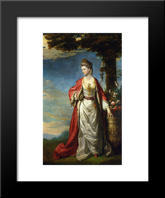 Mrs. Trecothick, Full Length, In Turkish Masquerade Dress, Beside An Urn Of Flowers, In A Landscape 20x24 Black Modern Wood Framed Art Print Poster by Reynolds, Joshua