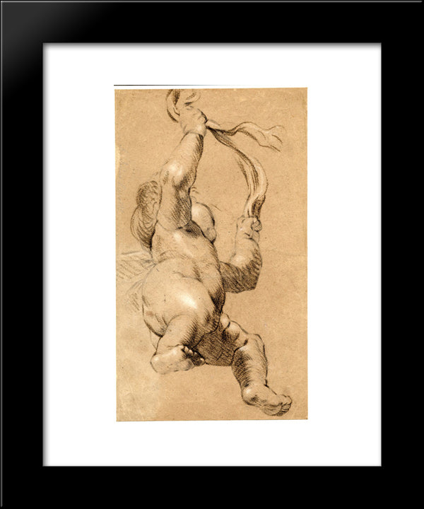 Sketch Of Putto Holding A Sash In Both Hands, Seen From Below 20x24 Black Modern Wood Framed Art Print Poster by Reynolds, Joshua