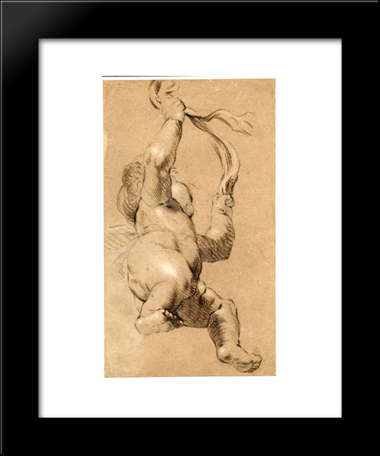 Sketch Of Putto Holding A Sash In Both Hands, Seen From Below 20x24 Black Modern Wood Framed Art Print Poster by Reynolds, Joshua