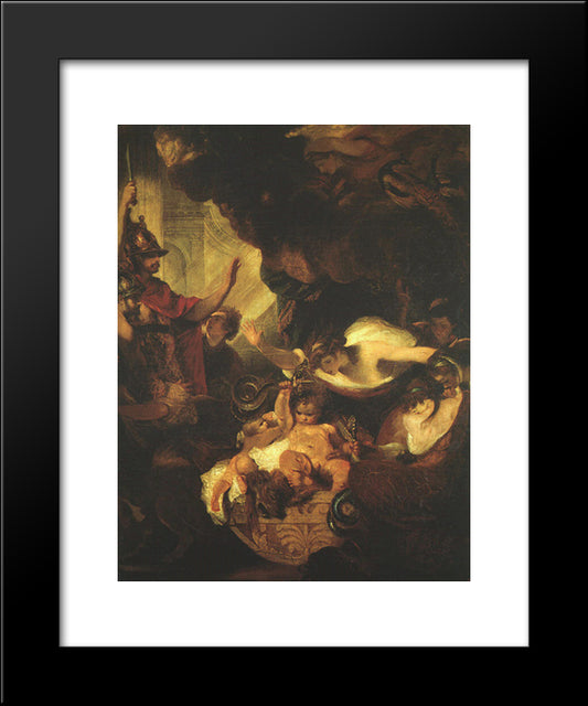 The Infant Hercules Strangling Serpents In His Crade 20x24 Black Modern Wood Framed Art Print Poster by Reynolds, Joshua